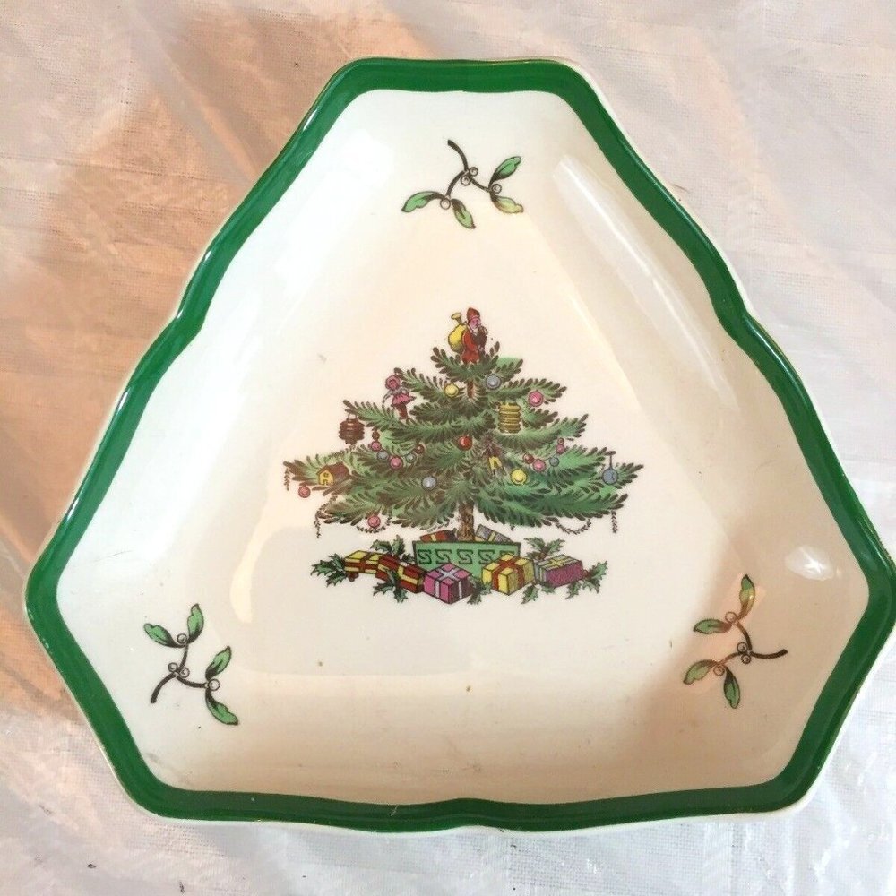 Vintage Christmas Tree Spode England Candy Trinket‎ Dish Triangle Shape S3324 U